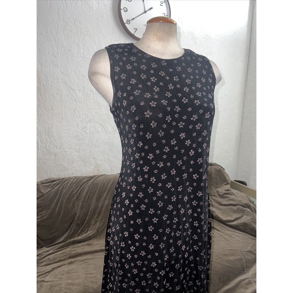 Vtg 90s Black Sparkly flower Floral Women Slinky stretch Maxi Dress Y2k Sz10 - Picture 4 of 6